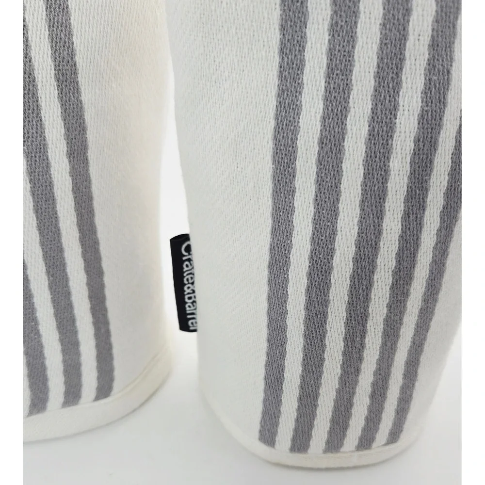 Crate & Barrel Cuisine Stripe Oven Mitts Set of 2 White Grey 323-123